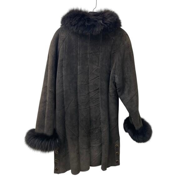 Ming Zhu Best of Nature Brown Leather Suede Fur Trim Cuffs and Collar Coat XL - Picture 7 of 9
